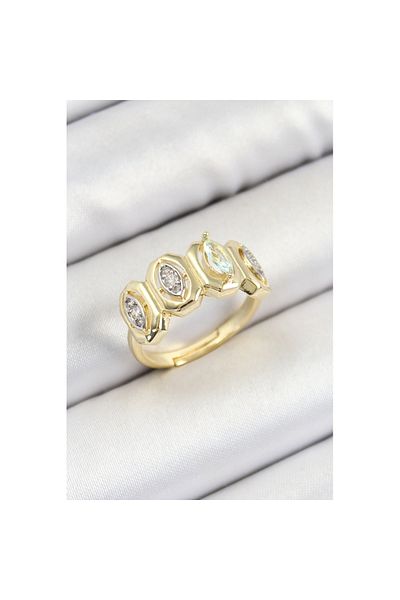 Skygo Brass Zircon Stone Drop Model Gold Color Women's Ring - Tj-Byk3793