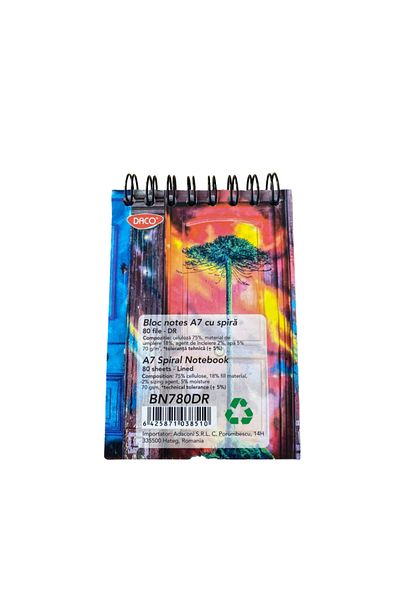 daço Daco A7 Ruled Spiral Notepad, Size 10.5x7.5 cm, 80 Sheets