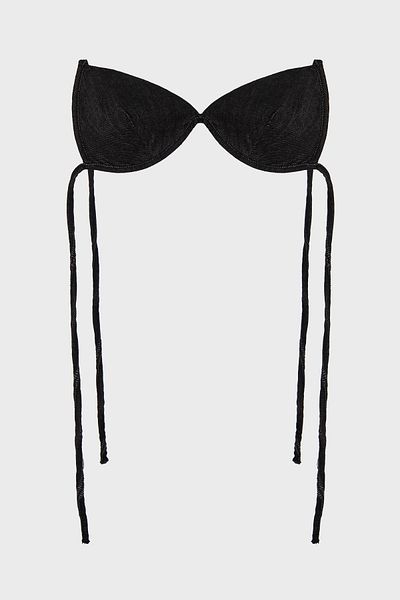 its basic Women's Black Color 1S5-1 100% Koton Denim Fabric Back Drawstring Denim Bikini Top