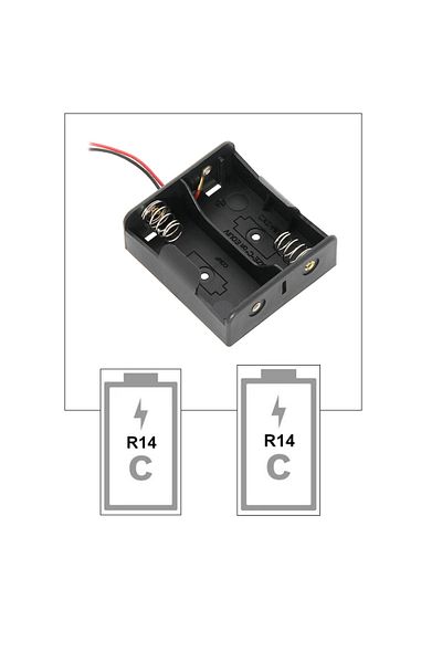 OEM Suport pentru 2 baterii tip R14/C, PR-3867-04869, conectori cu 2 fire, negru