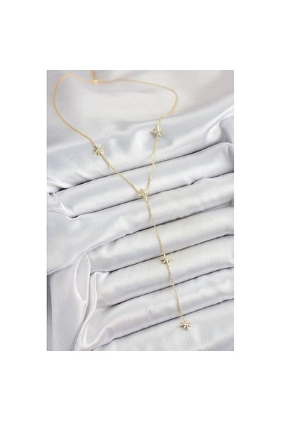 Skygo Brass Zircon Stone Pole Star Figured Y Model Gold Color Women's Necklace - Tj-Bko10312