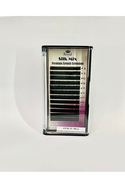 Royal Extensii de gene Premium ROYAL Silk, Curbură CC, Grosime 0.12 mm, Lungime Mix, 12 rânduri