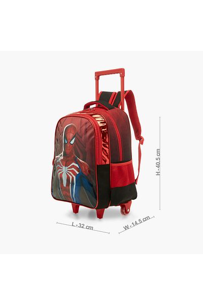 Marvel Spider-Man Print Trolley Backpack with Retractable Handle and Zip Closure - 16 inches