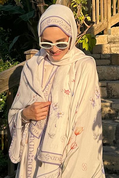 carell Ayça İşlek's Choice Palmara Ecru Monogram Floss Shawl
