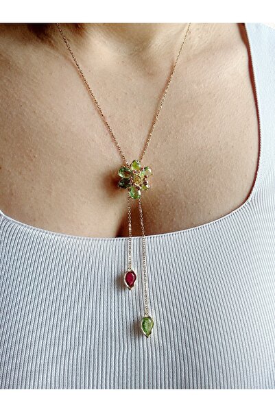 Gümüş sandık Yeşil Çiçekli Sallantılı Marka Model Y Çelik Kolye