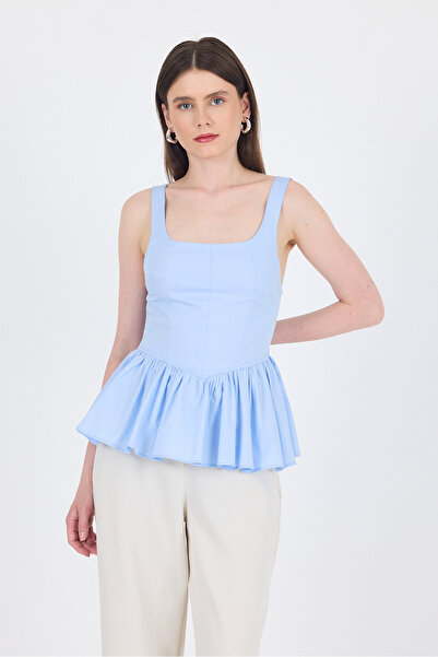 Rays بلوزة بالون ذات ياقة مربعة زرقاء 6889