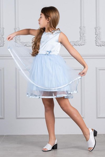 SUBU TASARIM Girls Satin and Tulle Evening Dress Blue Tbskvc996