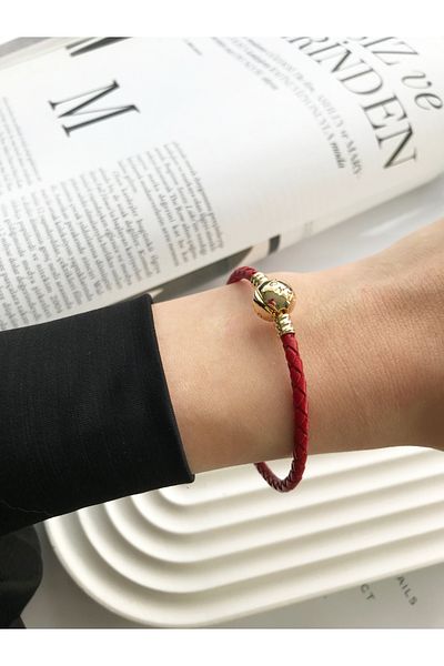 Dinçerler tekstil Red Leather Braid Bracelet