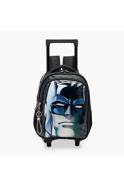 Warner Bros Batman Print Trolley Backpack with Retractable Handle - 14 inches