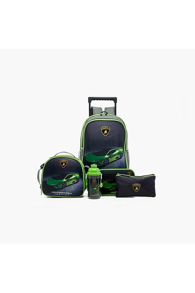 Lamborghini Printed 5-Piece Trolley Backpack Set - 16 inches
