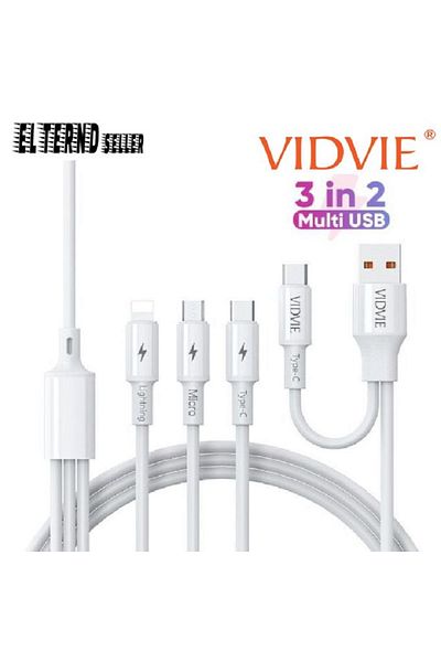Vidvie Charging Cable 3 In 2 - For All Smartphone Devices - 2.4 A - 120 Cm Long - White