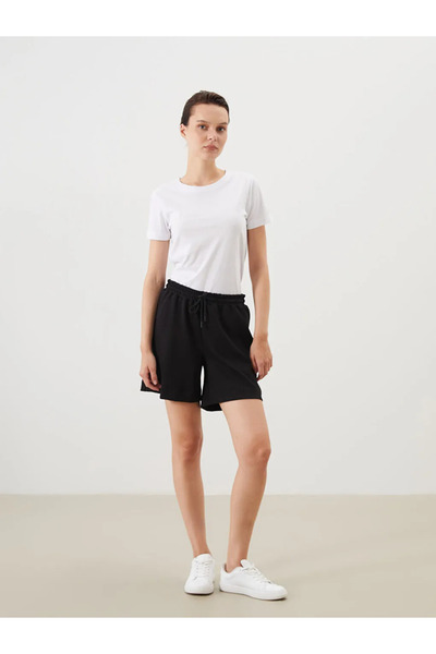 LC Waikiki Lcw Comfort Black Women's Shorts with Elastic Waist