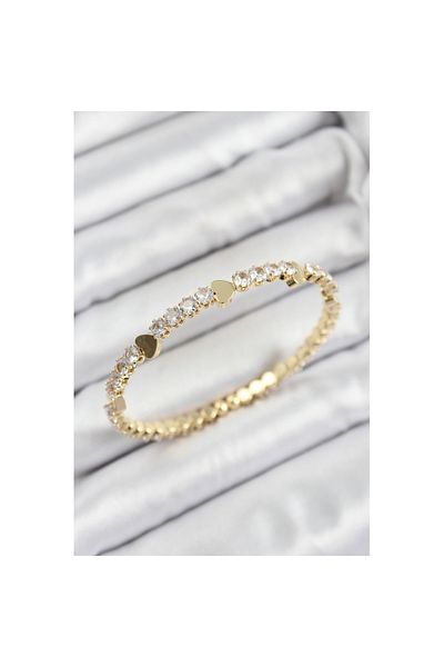 Skygo Brass Zircon Stone Heart Model Gold Color Spring Women's Bracelet - Tj-Bb7222