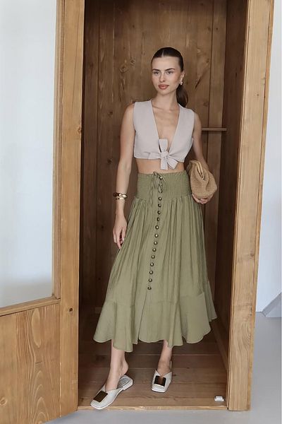 Neşeli Butik Women's Waist Elastic Button Skirt Nbnp010