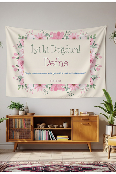 GREENDECOR Kişiye Özel Doğum Günü Duvar Örtüsü İyi ki Doğdu Happy Birthday İs...