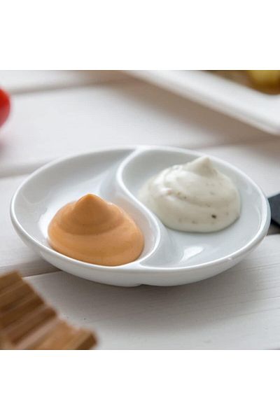 ARVALE 2 Compartment Ceramic Sauce Bowl and Snack Bowl Breakfast Set (6Pcs)