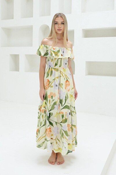 Lady Moss Rochie cu guler Madonna - Verde - Ecru