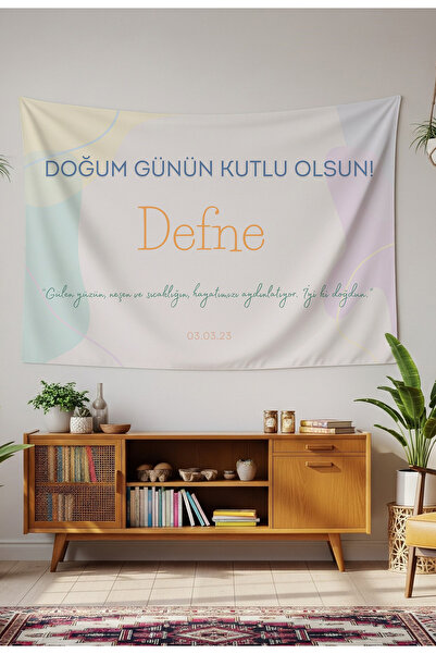 GREENDECOR Kişiye Özel Doğum Günü Duvar Örtüsü İyi ki Doğdu Happy Birthday İs...