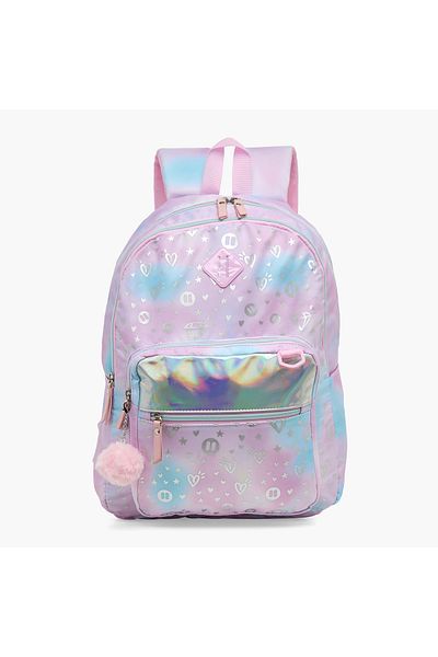 Juniors Printed Backpack with Adjustable Strap and Zip Closure - 16 inches
