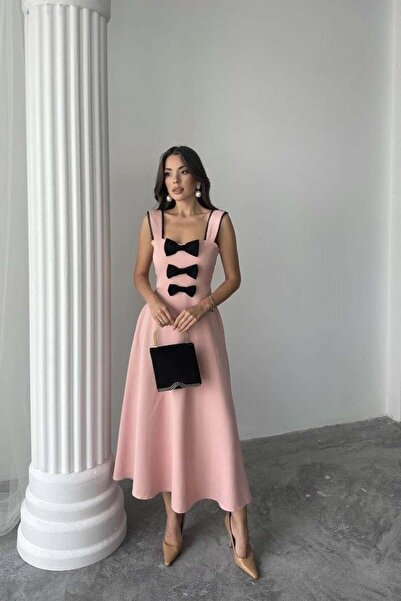 Lady Moss Rochie din dantelă cu fundă pudrată