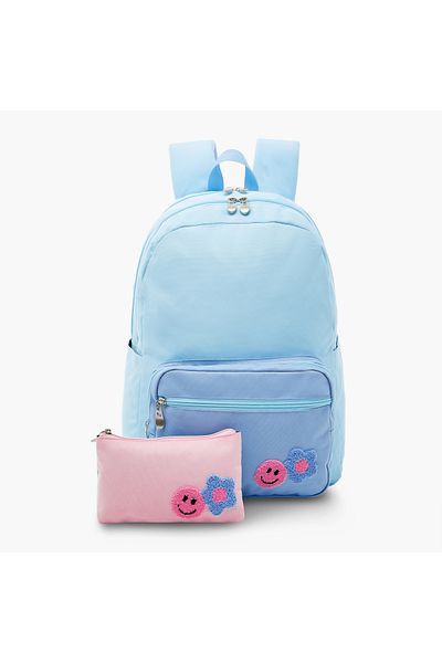 Juniors Floral Applique Backpack with Pencil Pouch