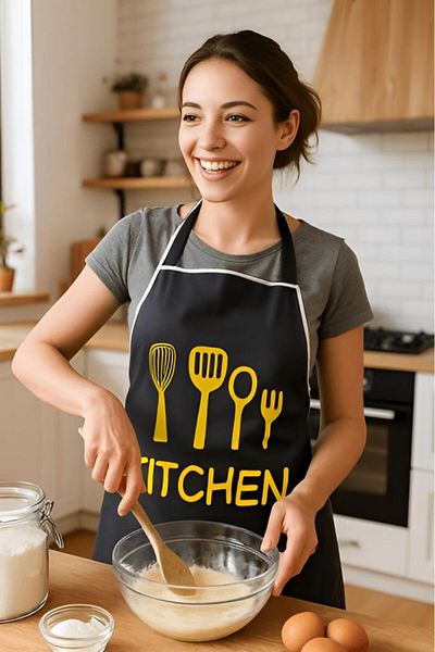 MODALİN Kitchen Style Kitchen Apron – Fork and Spoon Patterned, Liquid Proof Stylish Design