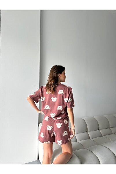 RPT MODA Σετ γυναικεία πιτζάμα από οργανικό βαμβάκι Cute Teddy Bear με τύπωμα με κοντομάνικο σορτς