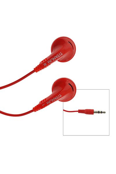 OEM Stereo audio headphones, in-ear, Titanum 91908, 3.5mm jack connector, 115 cm cable, red
