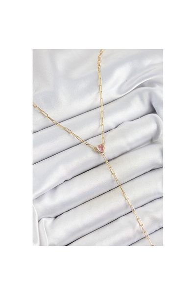 Skygo Brass Zircon Stone Pink Heart Figured Y Model Gold Color Women's Necklace - Tj-Bko10320