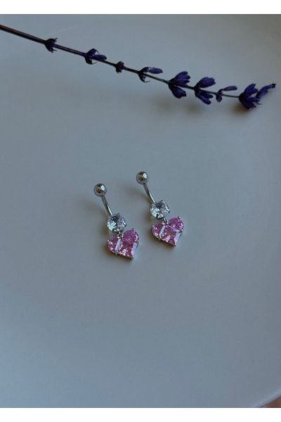 Home Sihra Accessories Steel Heart Dangle Belly Button Ring Pink Color