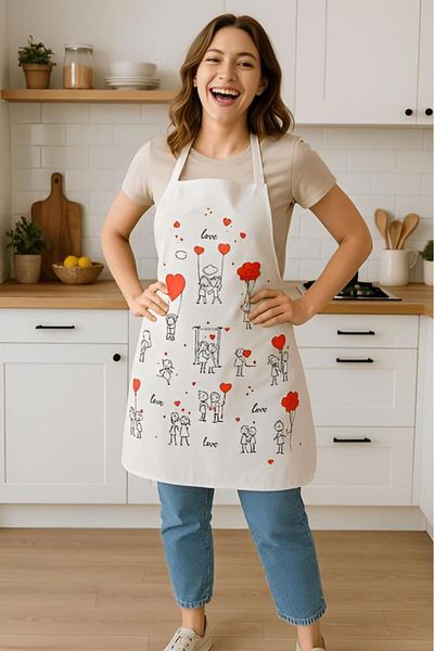 MODALİN Taste of Love Kitchen Apron Heart Pattern, Liquid Proof Loving Design