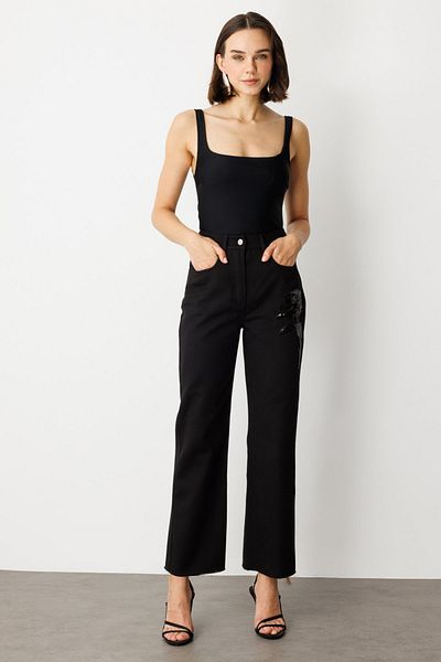 Ekol Sequined Floral Embroidered Jeans