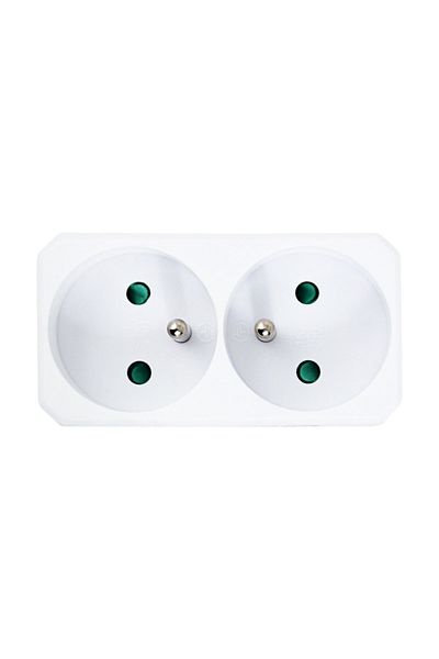 OEM Double socket adapter, 3680W, 16A, with grounding, dimensions 85 x 75 x 48 mm, white