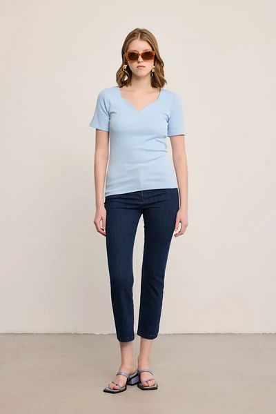 Gusto Bluză camisole din bumbac cu decolteu inimă - albastru