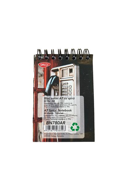 daço Daco A7 Spiral Notepad with Math Grid, Size 10.5x7.5 cm, 80 Sheets