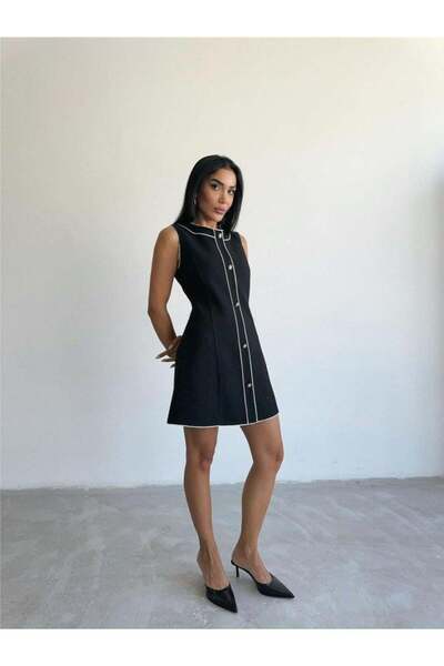 NORA Boutique ΦΟΡΕΜΑ CHANEL ΥΦΑΣΜΑΤΙΚΟ ΚΟΝΤΟ ΜΠΡΟΣΤΙΝΟ ΚΟΥΜΠΙ - Μαύρο