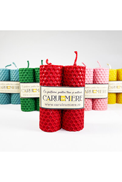 CARUL CU MIERE Lumanare HANDMADE din ceara naturala model fagure 8,5 cm x 3 cm – set 2 buc.