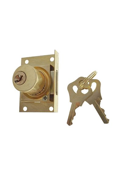 OEM Set de încuietori pentru mobilă, FAM-65368, cu cilindru și 2 chei, alamă, dimensiuni 54 x 40 x 30 mm