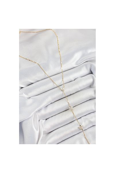 Skygo Brass Zircon Stone Row Butterfly Figure Y Model Gold Color Women's Necklace - Tj-Bko10318
