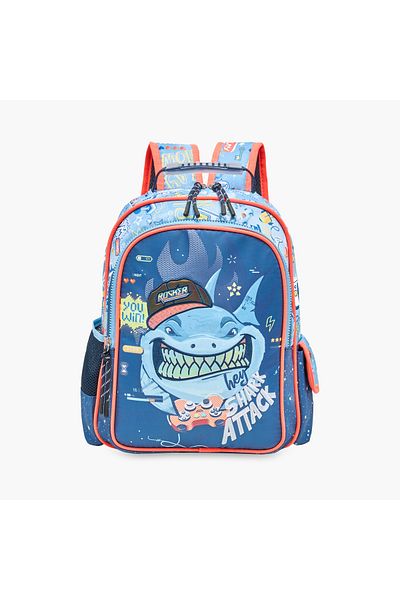 Juniors Shark Print Backpack with Adjustable Straps and Zip Closure - 14 inches