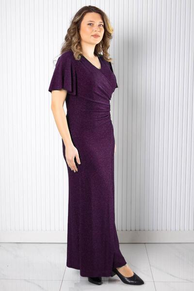 SUBU TASARIM Βραδινό φόρεμα με πέτρινα αξεσουάρ Silvery Plum TBSMDA2533