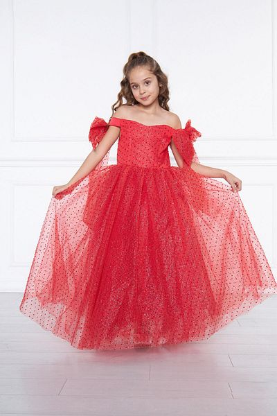 SUBU TASARIM Girls' Shoulder Bow Evening Dress Red Tbskvc3008