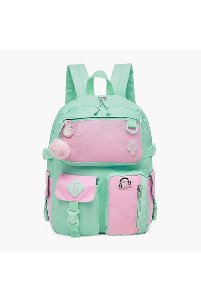 Juniors Colourblock Backpack with Adjustable Straps and Zip Closure - 18 inches