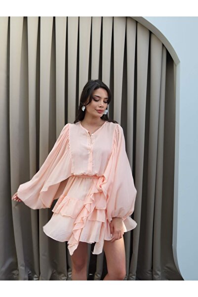 ESRAHELVACI Μίνι φόρεμα με μακρυμάνικο βολάν με ζωνάκι