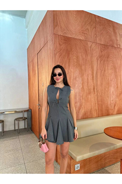 MODA Lace detailed sleeveless mini dress - anthracite