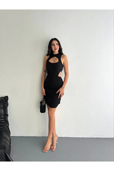 Tam12den Home Αμάνικο φόρεμα με χαμηλό κούρεμα στο στήθος και στα πλαϊνά - Μαύρο