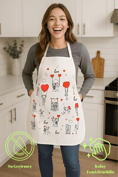 MODALİN Taste of Love Kitchen Apron Heart Pattern, Liquid Proof Loving Design