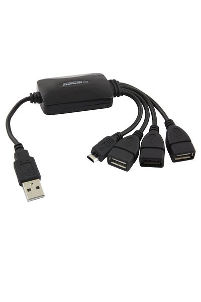 ESPERANZA USB 2.0 hub with 3 USB ports and microUSB connector, Esperanza 92503, black