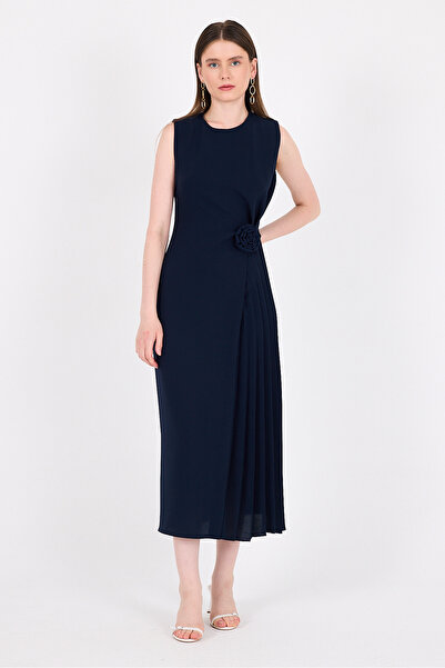 Rays Rochie de seară midi plisată cu detalii de flori bleumarin 251671