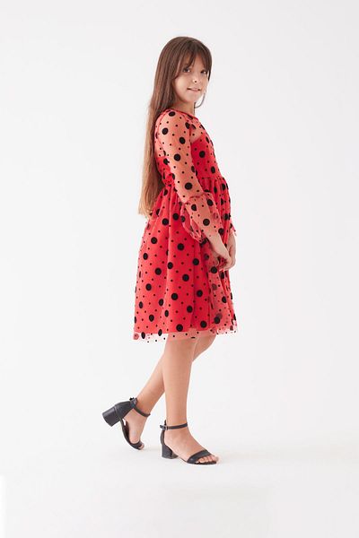SUBU TASARIM Girls Polka Dot Tulle Dress Red Tbskvc886